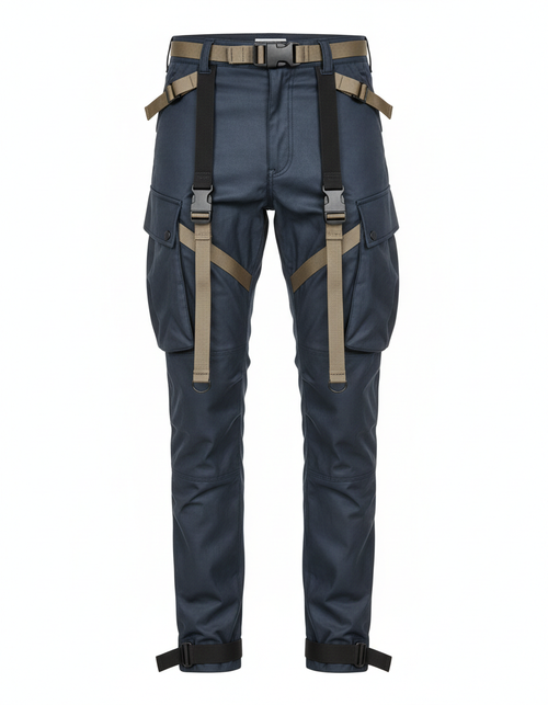 Brigade Cargo Pant in Slate Navy with suspenders